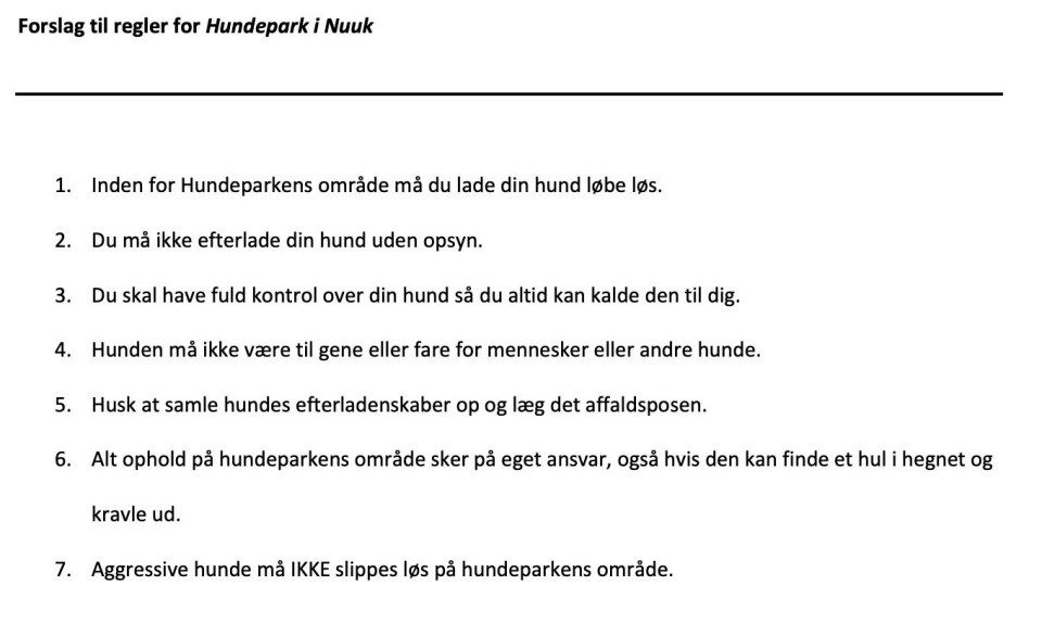 Kommunens forvaltning har udarbejdet et forslag til ordensregler for en kommende hundepark.