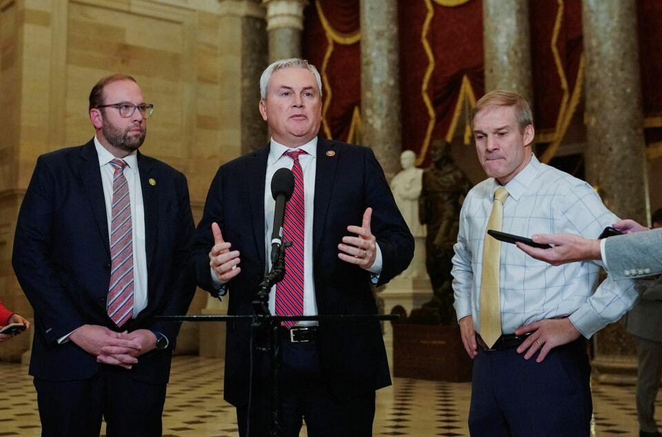 Formand for Tilsynsudvalget i Huset, James Comer, formand for justitsudvalget Jim Jordan og formand i finansudvalget Jason Smith giver kommentarer til pressen, efter at det står klart, at en undersøgelse af en rigsretssag mod Biden er blevet formaliseret.